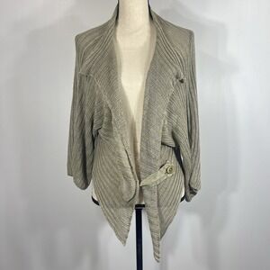 Crea Concept Linen‎ Sweater Size Small Green Lagenlook Asymmetrical *FLAW/READ*